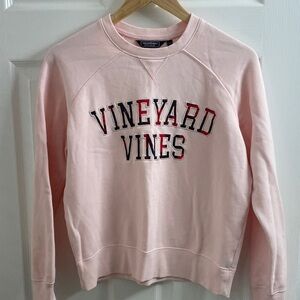 Vineyard Vines Light Pink 100% Cotton Plaid Letter Crewneck Sweatshirt Size XS